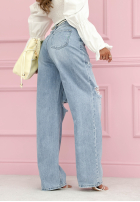 Pantaloni din denim wide leg z przetarciami Morgan albastre