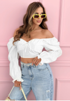 Scurtă Bluză z bufiastymi rękawami Carmen albă