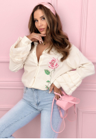 Bawełniana Cămașă z falbankami i haftowaną różą Rosy Declaration albastru azuriu