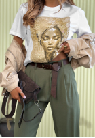 Eleganckie Pantaloni wide leg z paskiem Begin Doing kaki