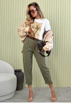 Eleganckie Pantaloni wide leg z paskiem Begin Doing kaki