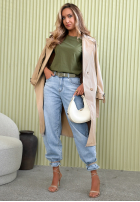 Pantaloni din denim balloon z paskiem Freya albastre