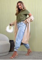 Pantaloni din denim balloon z paskiem Freya albastre