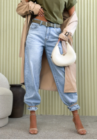 Pantaloni din denim balloon z paskiem Freya albastre