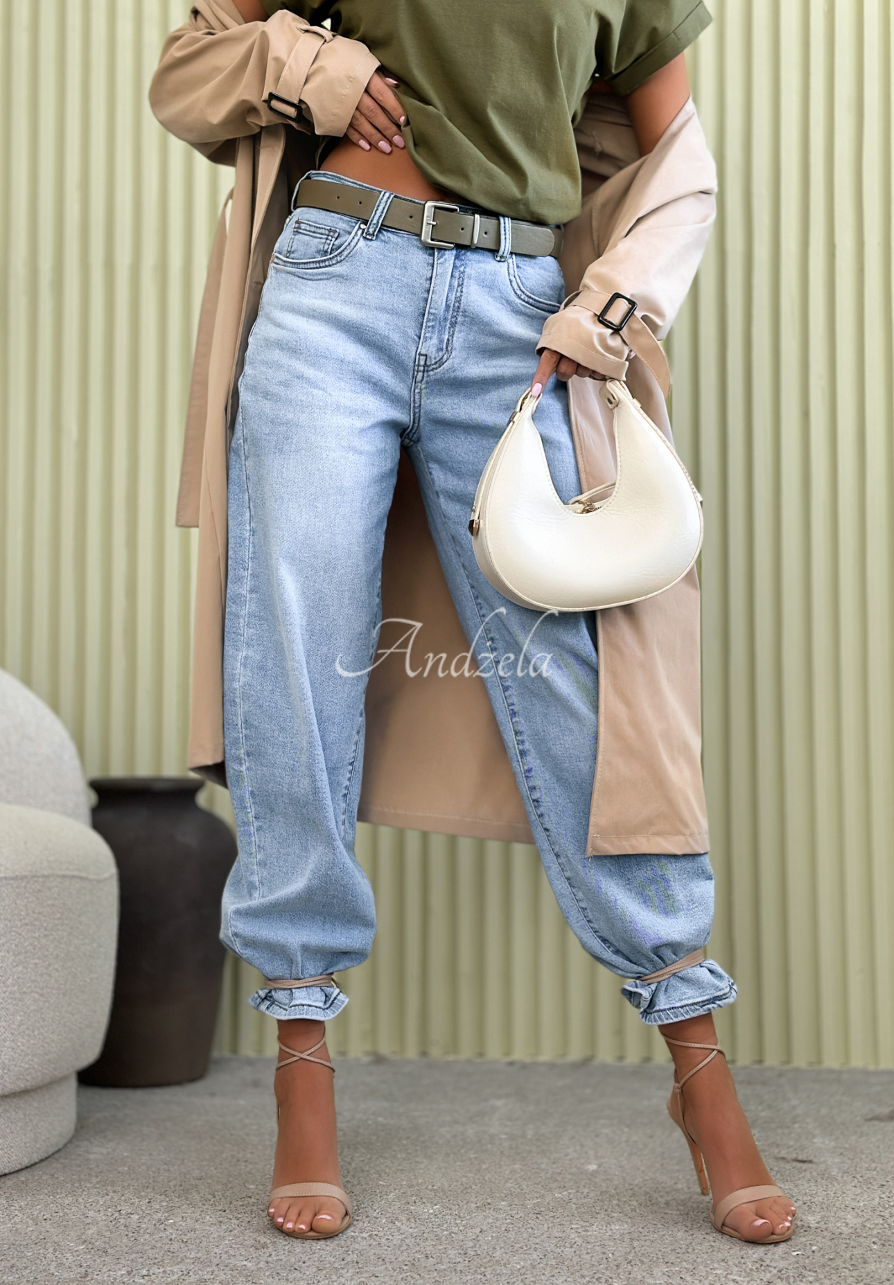 Blugi balloon cu curea Freya