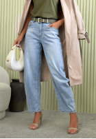 Pantaloni din denim balloon z paskiem Freya albastre