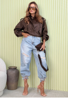 Pantaloni din denim z przetarciami Abby albastre