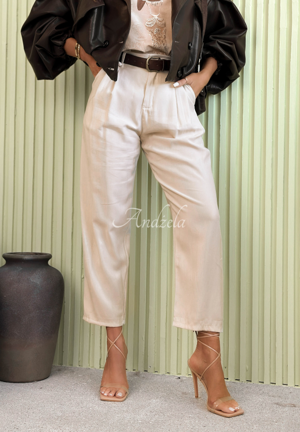 Pantaloni eleganți mom fit din viscoză, cu curea Never Limit Yourself