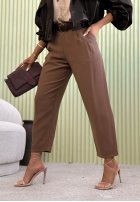 Eleganckie Pantaloni wide leg z paskiem Begin Doing ciocolatii