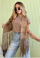 Długa zamszowa Vestă z frędzlami Rocky Mountain ciemnobeżowa