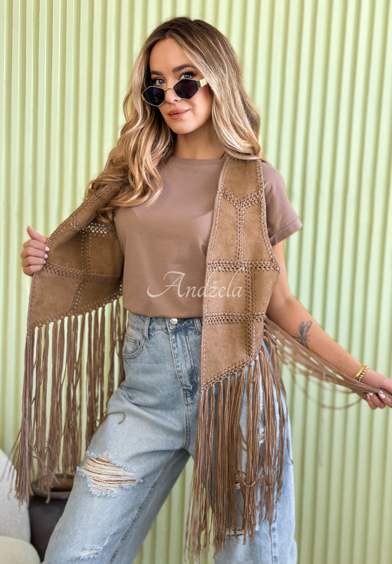 Vestă din piele întoarsă cu franjuri Rocky Mountain