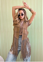 Długa zamszowa Vestă z frędzlami Rocky Mountain ciemnobeżowa