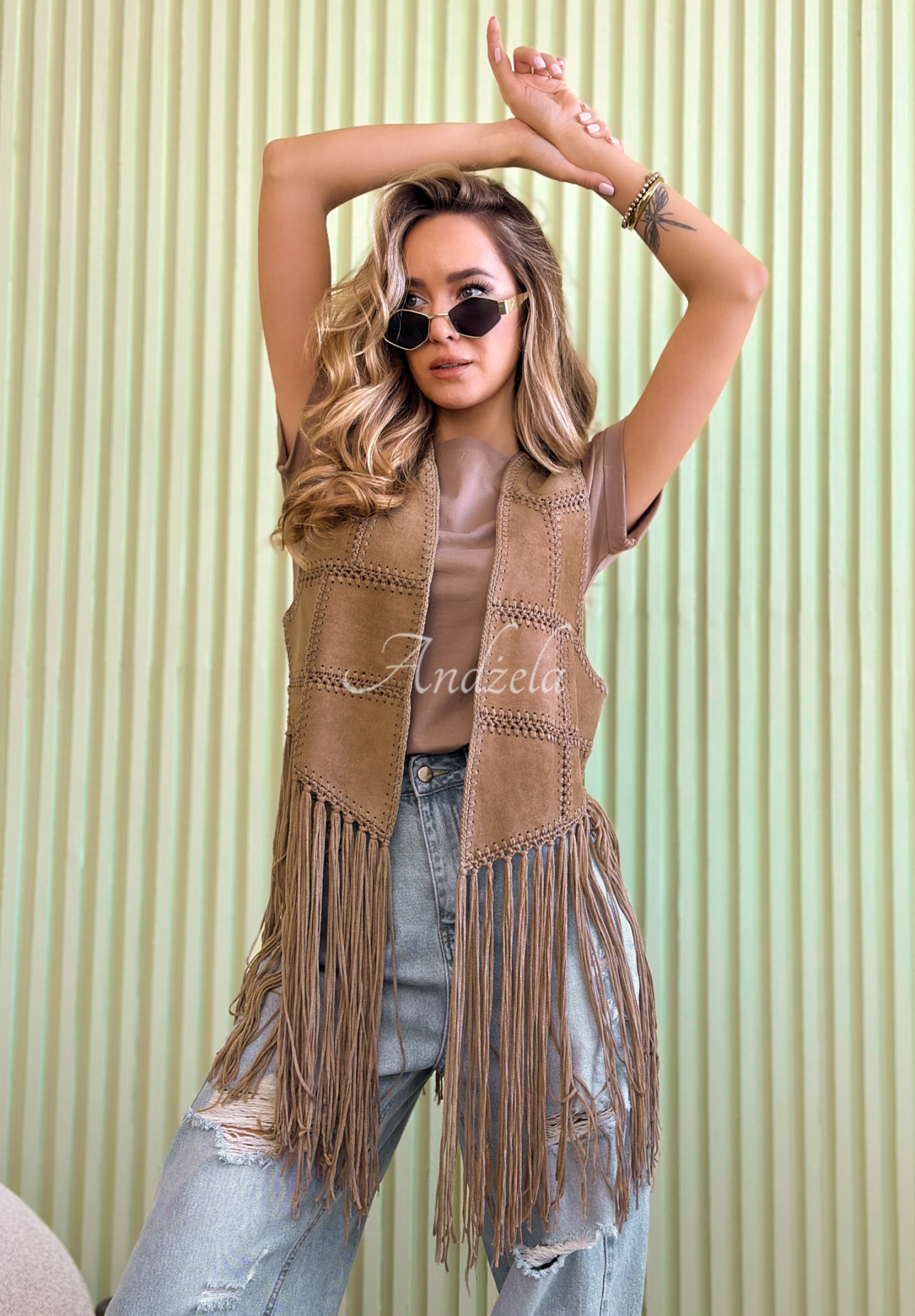 Vestă din piele întoarsă cu franjuri Rocky Mountain