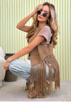 Długa zamszowa Vestă z frędzlami Rocky Mountain ciemnobeżowa