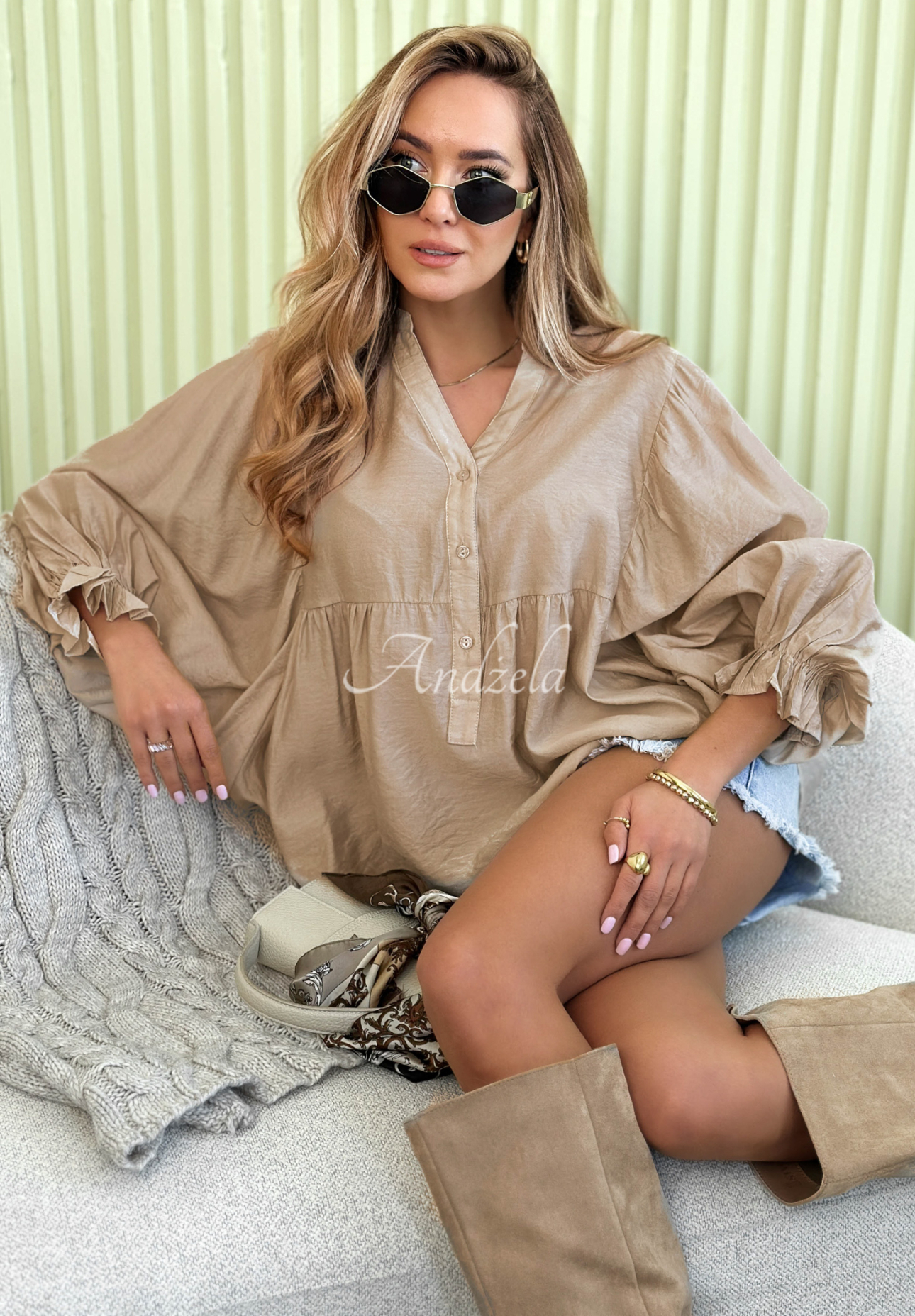 Cămașă lejeră cu mâneci bufante Spring Poems