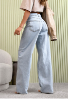 Pantaloni din denim wide leg Amparo albastru deschis