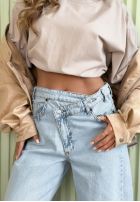 Pantaloni din denim wide leg Amparo albastru deschis