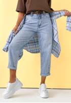 Pantaloni din denim boyfriend z paskiem Make Me Smile albastre