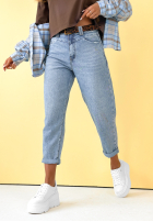 Pantaloni din denim boyfriend z paskiem Make Me Smile albastre