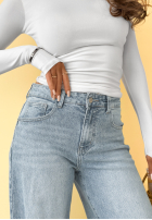 Pantaloni din denim mom fit Anytime Now albastre