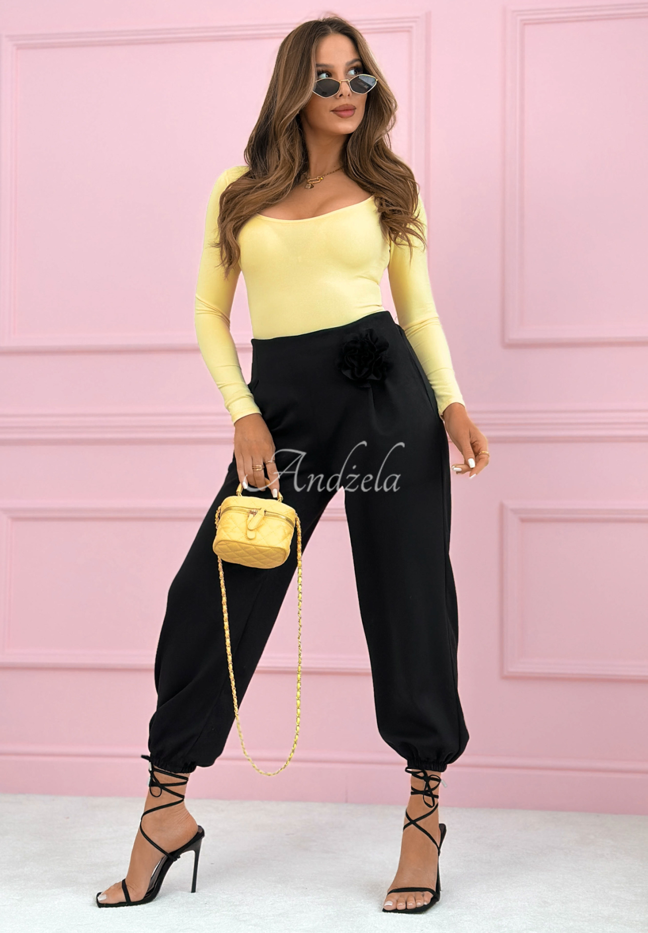 Pantaloni de trening din viscoză, cu trandafir Blossom Symphony