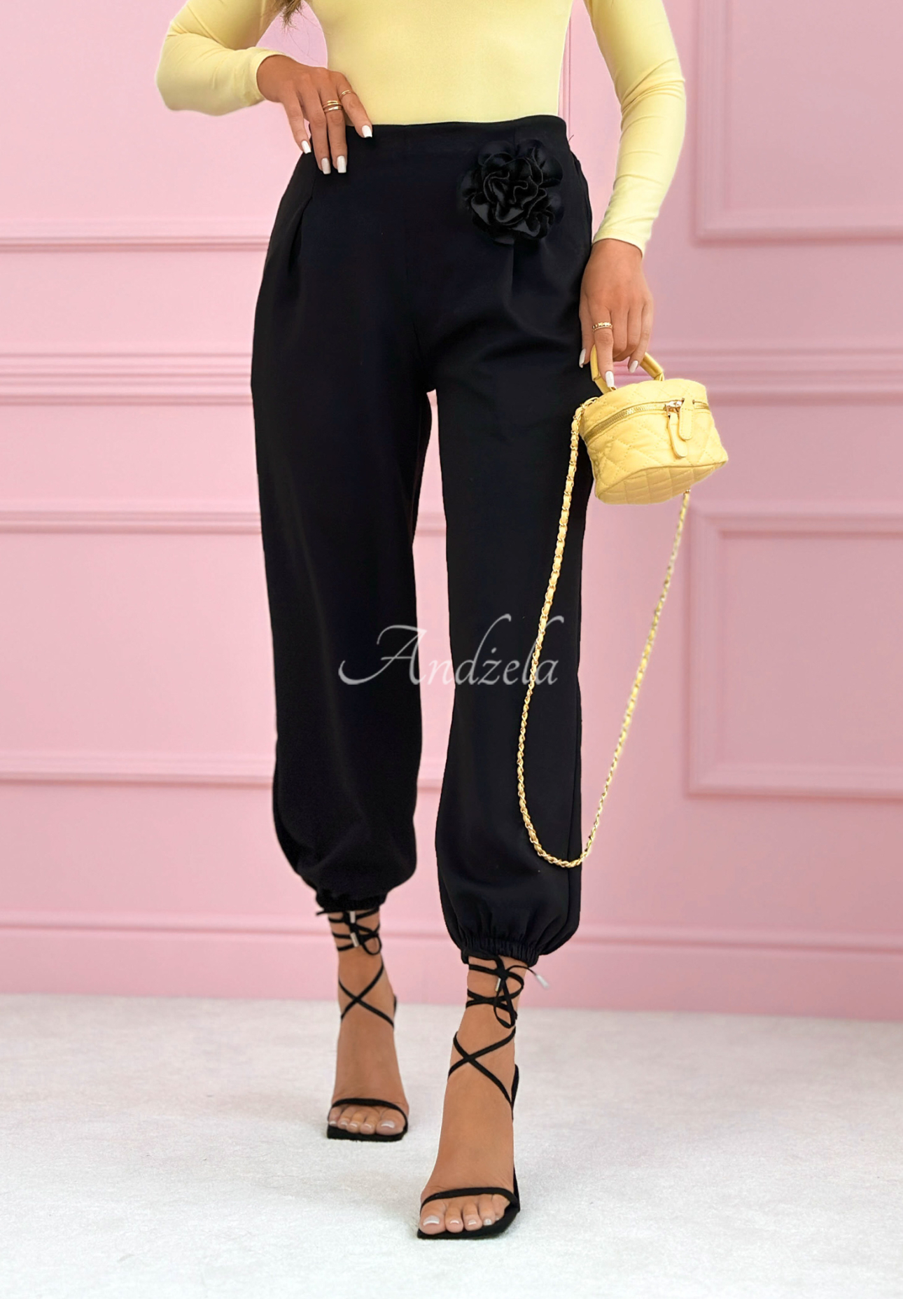 Pantaloni de trening din viscoză, cu trandafir Blossom Symphony