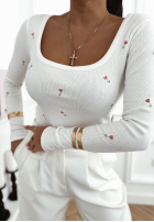 Prążkowana Bluză w kwiaty Rosalie bej