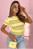 Koronkowa Bluză z krótkimi rękawami Secret Reverie albastru azuriu