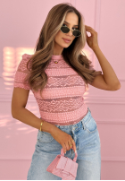 Koronkowa Bluză z krótkimi rękawami Secret Reverie albastru azuriu