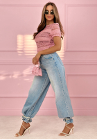 Koronkowa Bluză z krótkimi rękawami Secret Reverie albastru azuriu