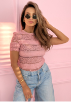 Koronkowa Bluză z krótkimi rękawami Secret Reverie albastru azuriu