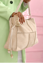 Zamszowa Geantă z ozdobnymi przeszyciami Everyday Smile albastru azuriu