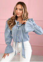din denim Cămașă z falbankami i wiązaniem Nayara albastru deschis