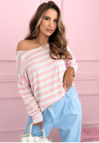 Tricou w paski Only Stripes biało-roz