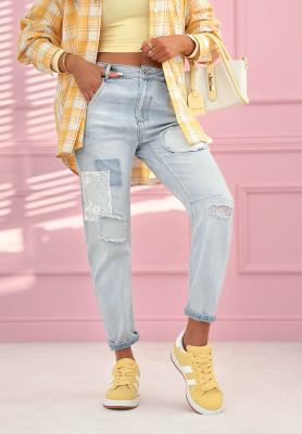 Blugi mom fit cu aplicații Like A Cutie