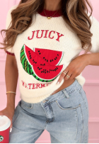 Pulover z naszywką na krótki mânecă Juicy Watermelon ecru