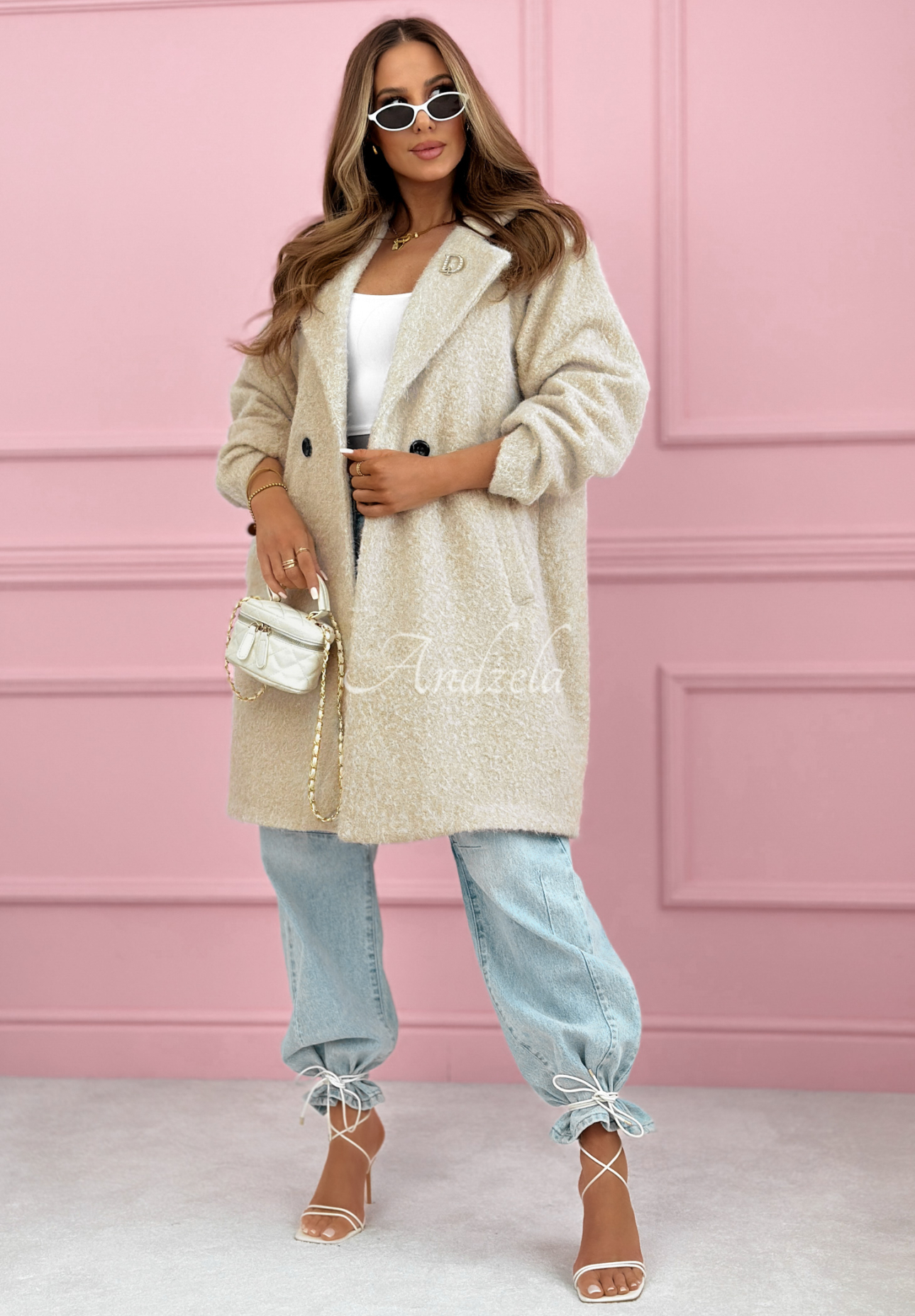 Pardesiu lung din imitație de lână de miel cu guler Create The Impossible