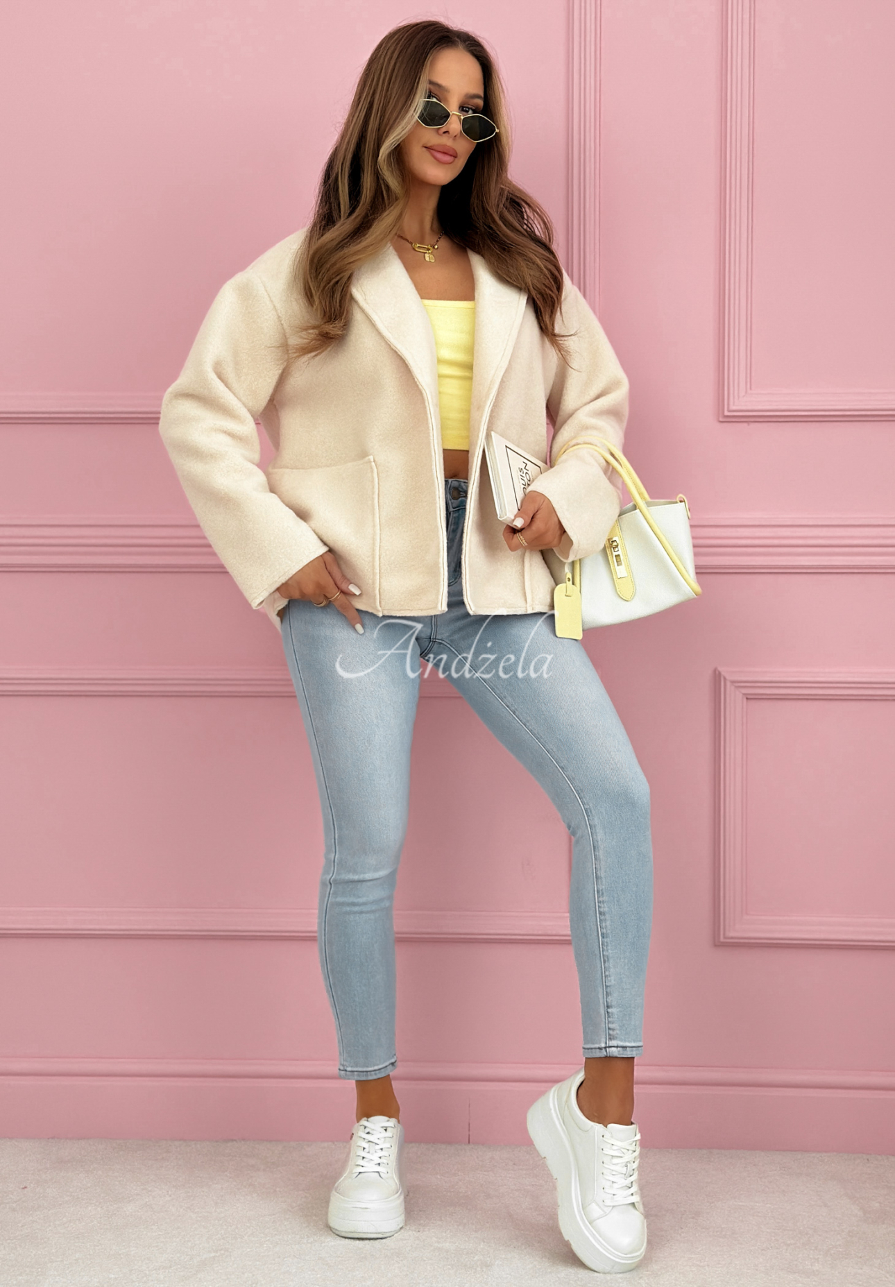 Pardesiu scurt din viscoză cu buzunare Yumi