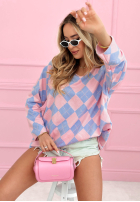 Pulover w romby Matilde błękitno-roz