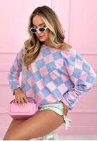 Pulover w romby Matilde błękitno-roz