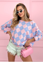 Pulover w romby Matilde błękitno-roz