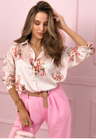 Kwiecista Cămașă w paski Amaryllis roz