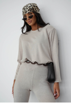 Bawełniany Compleu de trening Hanorac i Pantaloni dzwony Nicole ecru