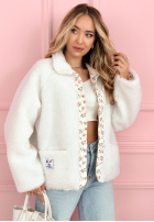 Scurtă Geacă kożuszek z kwiecistą podszewką Lilianna ecru