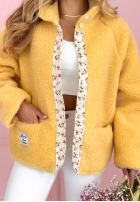 Scurtă Geacă kożuszek z kwiecistą podszewką Lilianna ecru