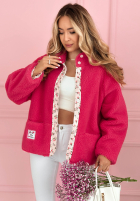 Scurtă Geacă kożuszek z kwiecistą podszewką Lilianna ecru