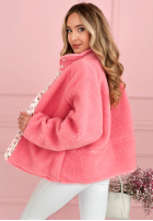 Scurtă Geacă kożuszek z kwiecistą podszewką Lilianna ecru