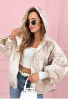 Pikowana Geacă z kapturem oversize cu modele Blooming Hope albastră