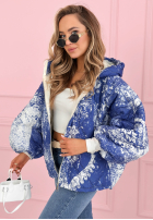 Pikowana Geacă z kapturem oversize cu modele Blooming Hope albastră