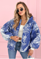 Pikowana Geacă z kapturem oversize cu modele Blooming Hope albastră